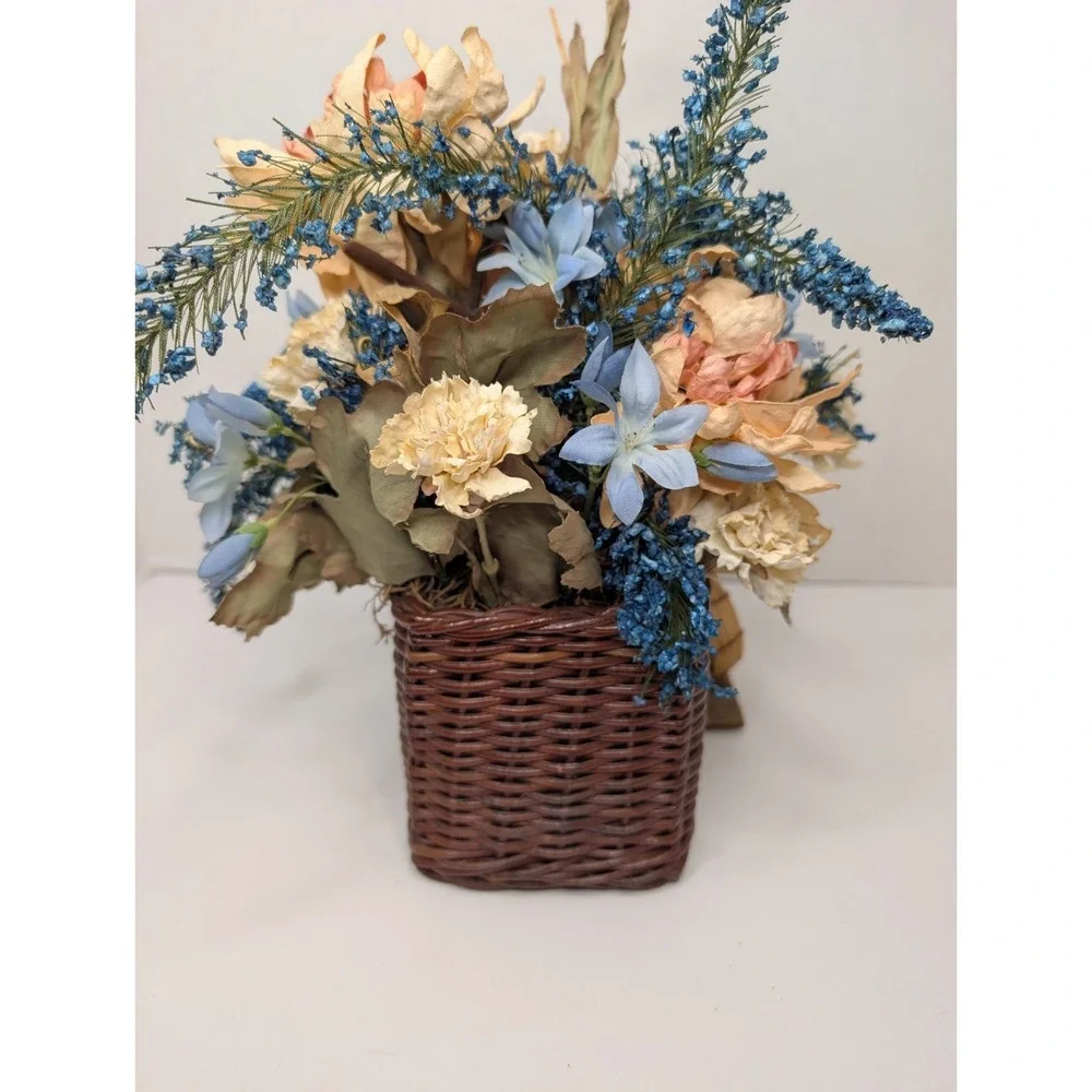 Rustic Log Cabin‎ Floral Arrangement Faux Flowers Basket Lodge Country Decor 11
